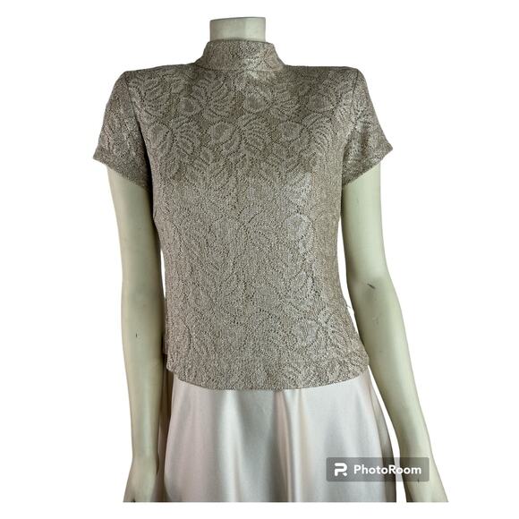 Vintage Y2K Bari Jay Champaign Maxi Dress Gown lace bodice full skirt size 11-12 - Picture 2 of 12